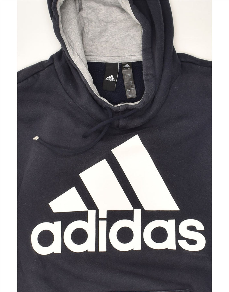 ADIDAS Mens Graphic Hoodie Jumper UK 38/40 Medium Navy Blue Cotton | Vintage Adidas | Thrift | Second-Hand Adidas | Used Clothing | Messina Hembry 