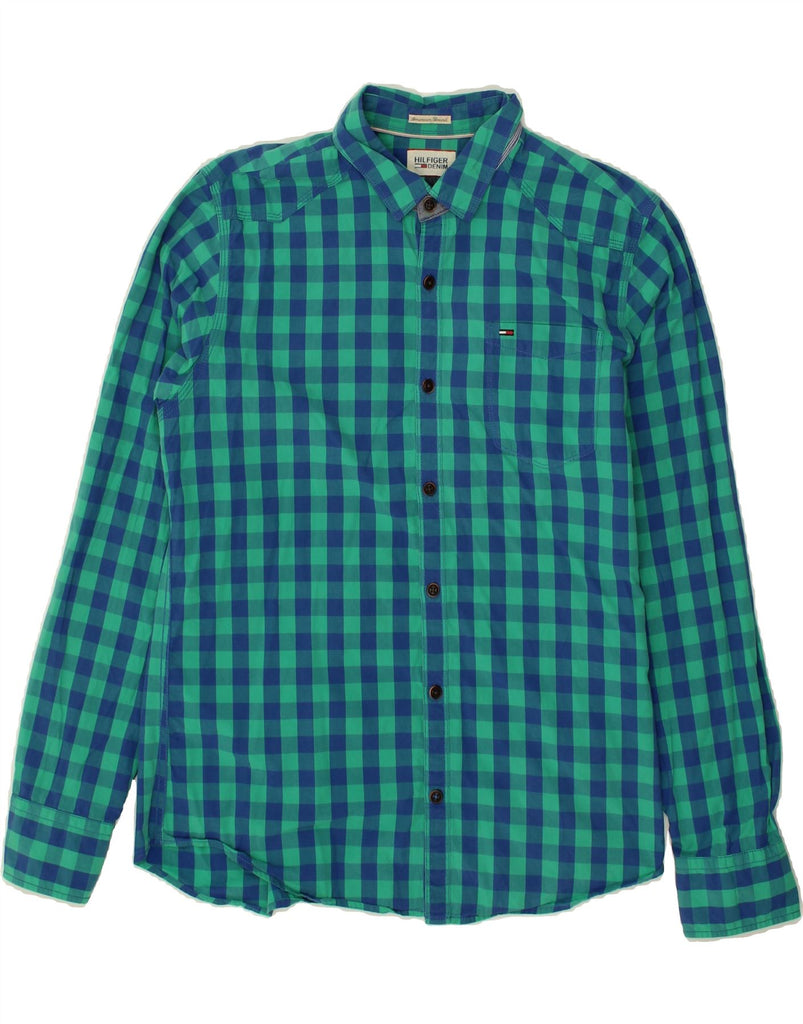 TOMMY HILFIGER Mens Slim Shirt Large Green Gingham Cotton | Vintage Tommy Hilfiger | Thrift | Second-Hand Tommy Hilfiger | Used Clothing | Messina Hembry 