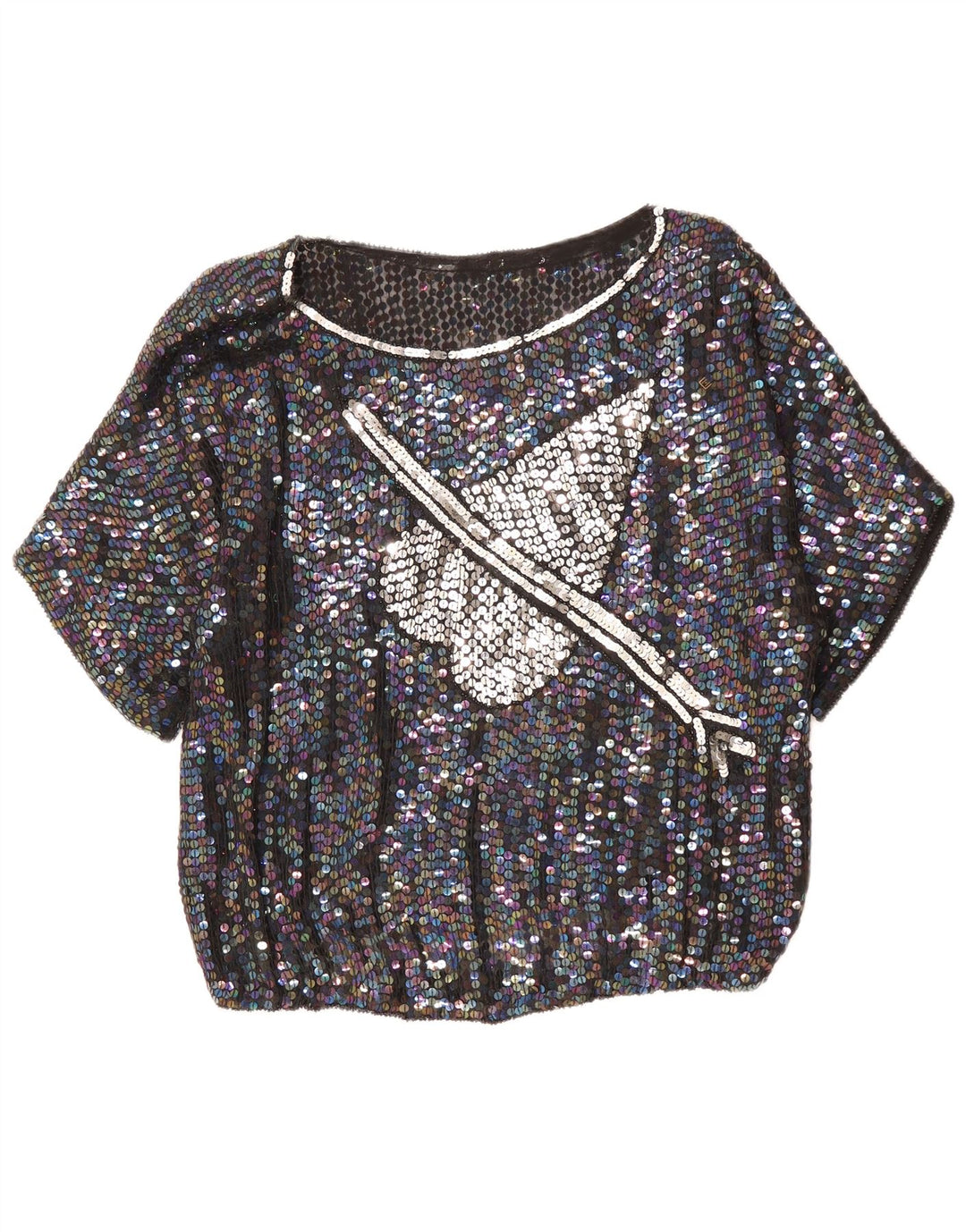 VINTAGE Womens Graphic Blouse Top UK 14 Large Black Flecked Heart