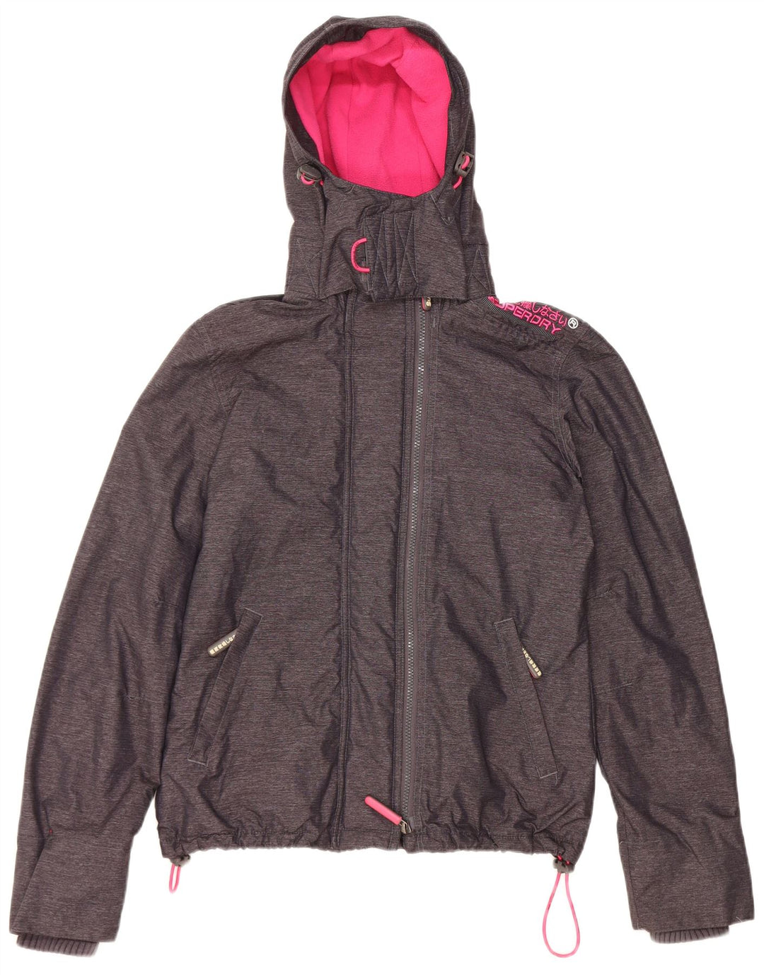 Superdry Womens Windcheater Hooded Windbreaker Jacket UK 14 Medium Black