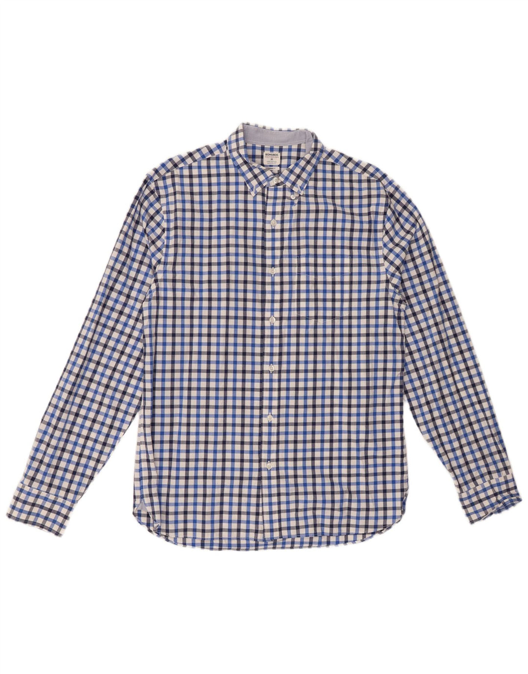BONOBOS Mens Standard Fit Shirt Medium Blue Gingham Cotton