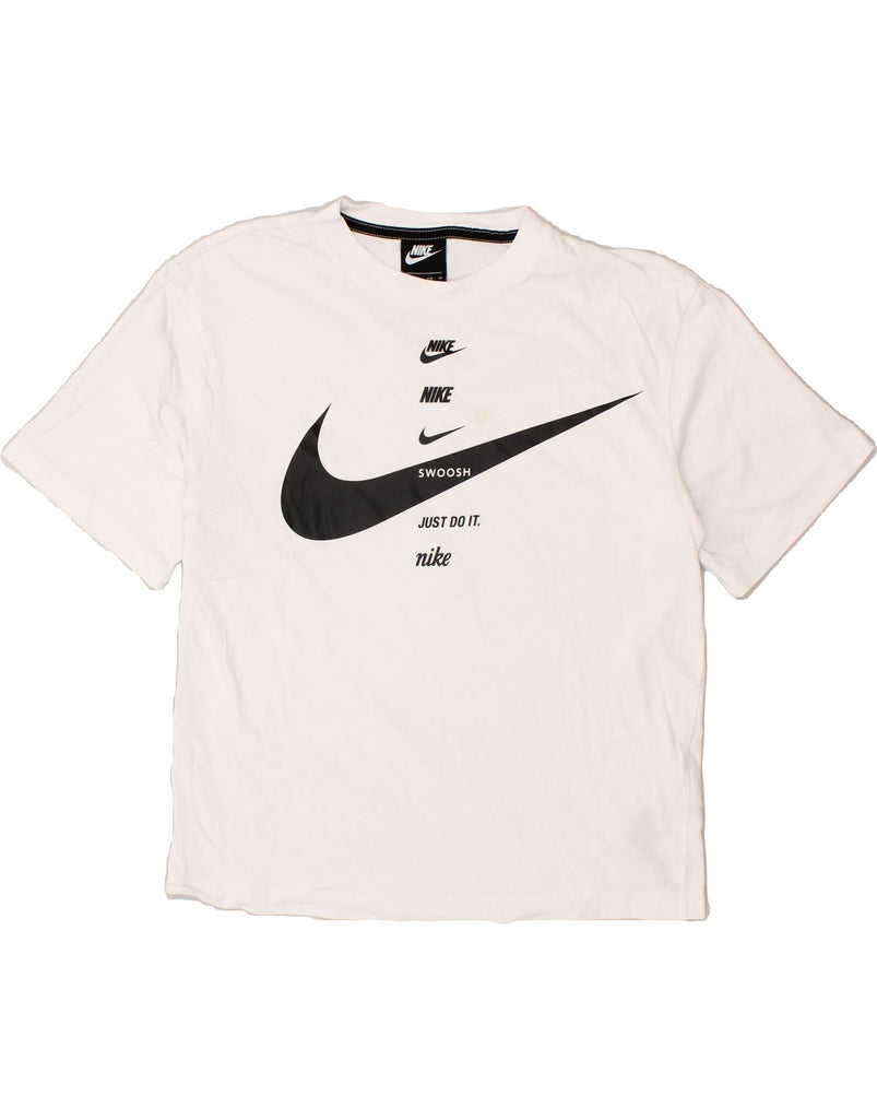 NIKE Womens Swoosh Graphic T-Shirt Top UK 6 XS White Cotton | Vintage Nike | Thrift | Second-Hand Nike | Used Clothing | Messina Hembry 