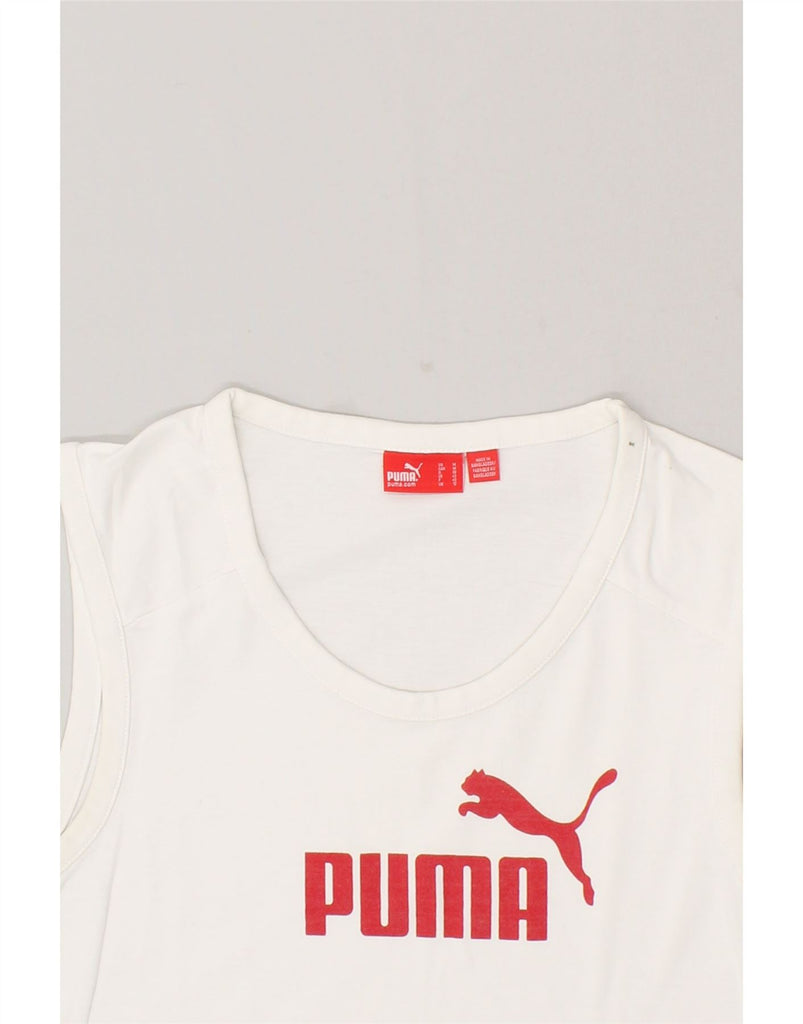 PUMA Womens Graphic Vest Top UK 12 Medium  White Cotton Vintage Puma and Second-Hand Puma from Messina Hembry 