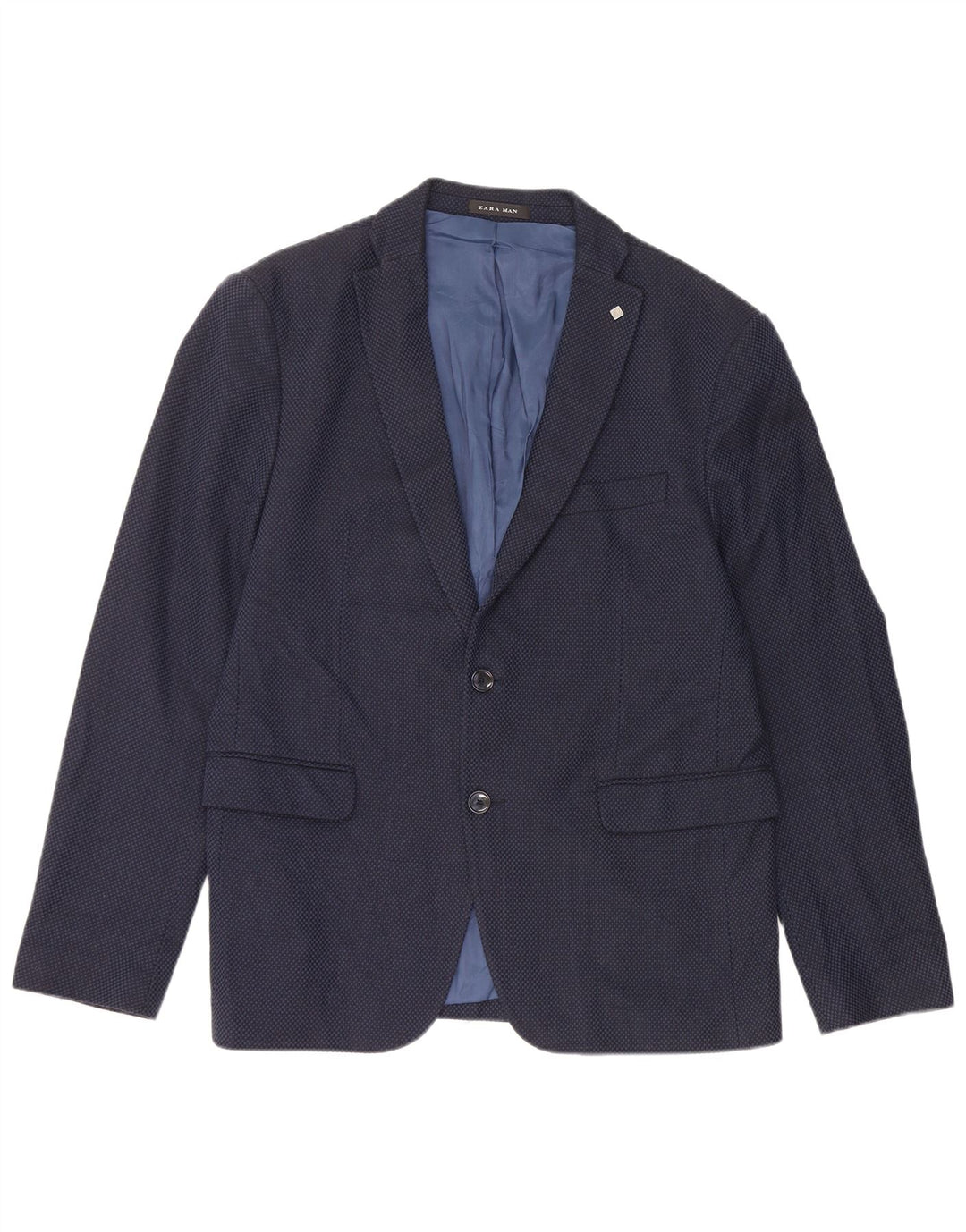 Zara Mens 2 Button Blazer Jacket EU 52 Large Navy Blue Cotton
