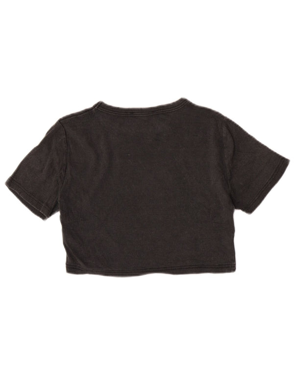 Zara Womens Crop T-Shirt Top UK 14 Large Grey Cotton