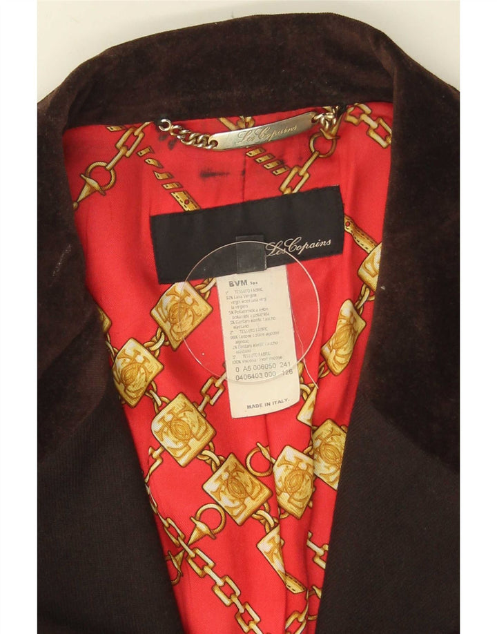 Les Copains Womens 3 Button Blazer Jacket IT 52 2XL Brown Virgin Wool