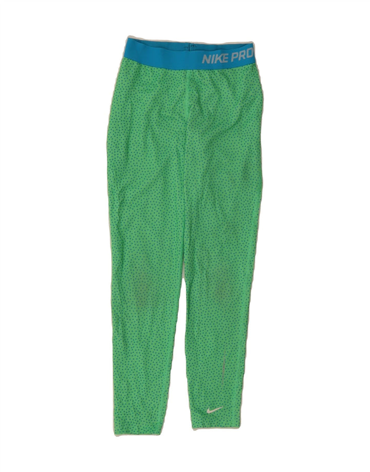 NIKE Womens Dri Fit Graphic Leggings UK 12 Medium Green Polka Dot Vintage Nike and Second-Hand Nike from Messina Hembry 