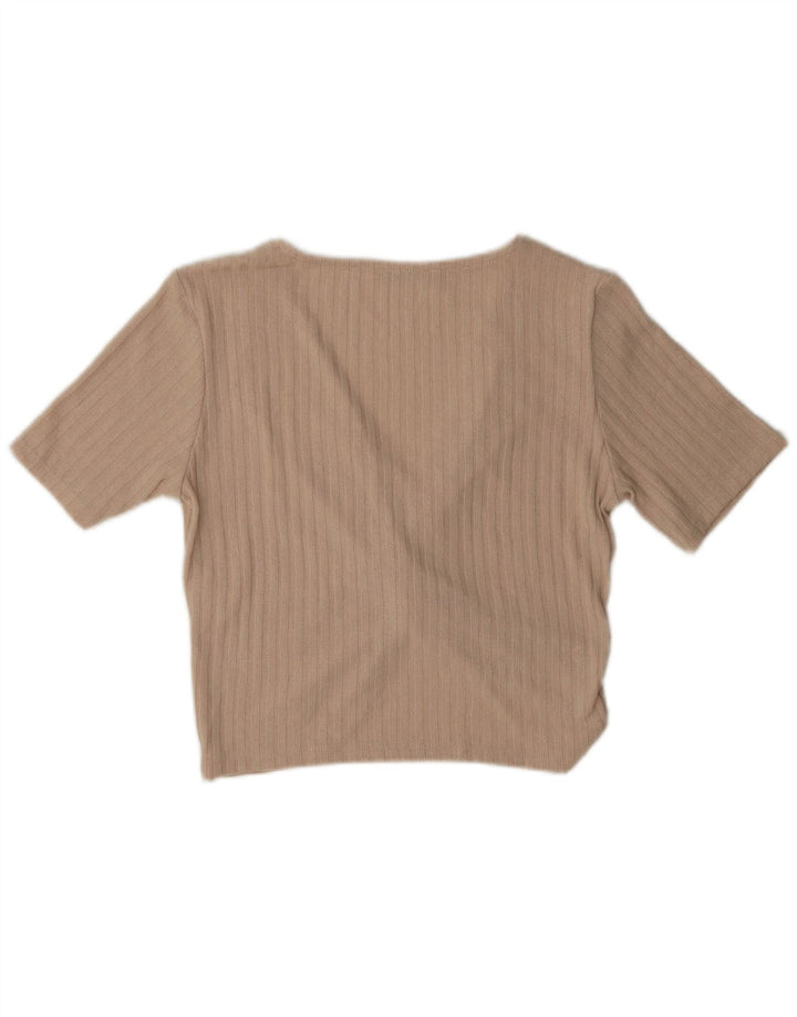Zara Womens Crop Blouse Top UK 12 Medium Beige Polyester