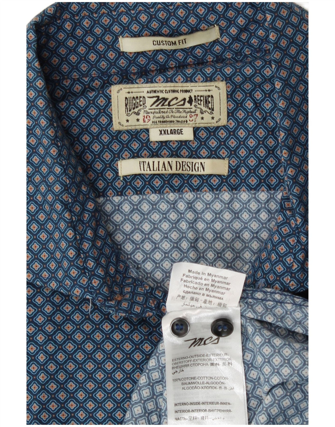Marlboro Classics Mens Custom Fit Shirt 2XL Navy Blue Floral Cotton