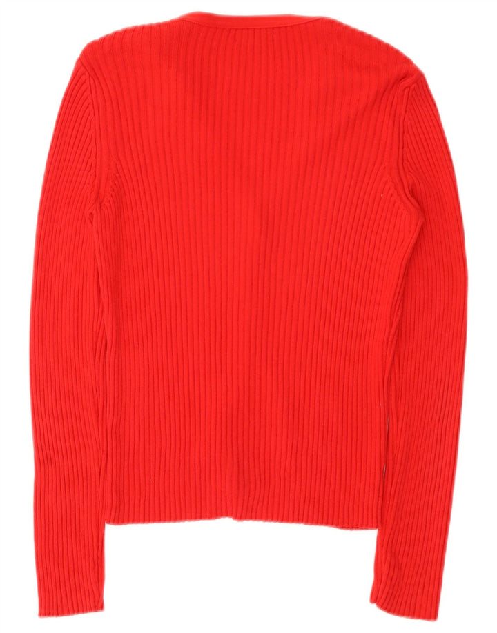 Benetton Womens Cardigan Sweater UK 12 Medium Red Cotton