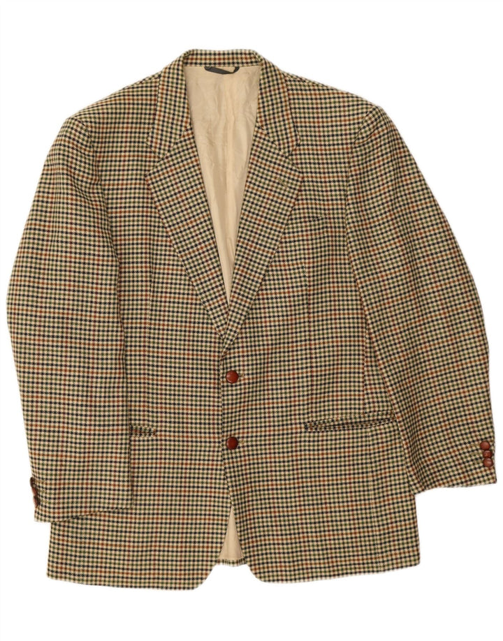 Vintage Mens 2 Button Blazer Jacket IT 50 Large Beige Check Wool