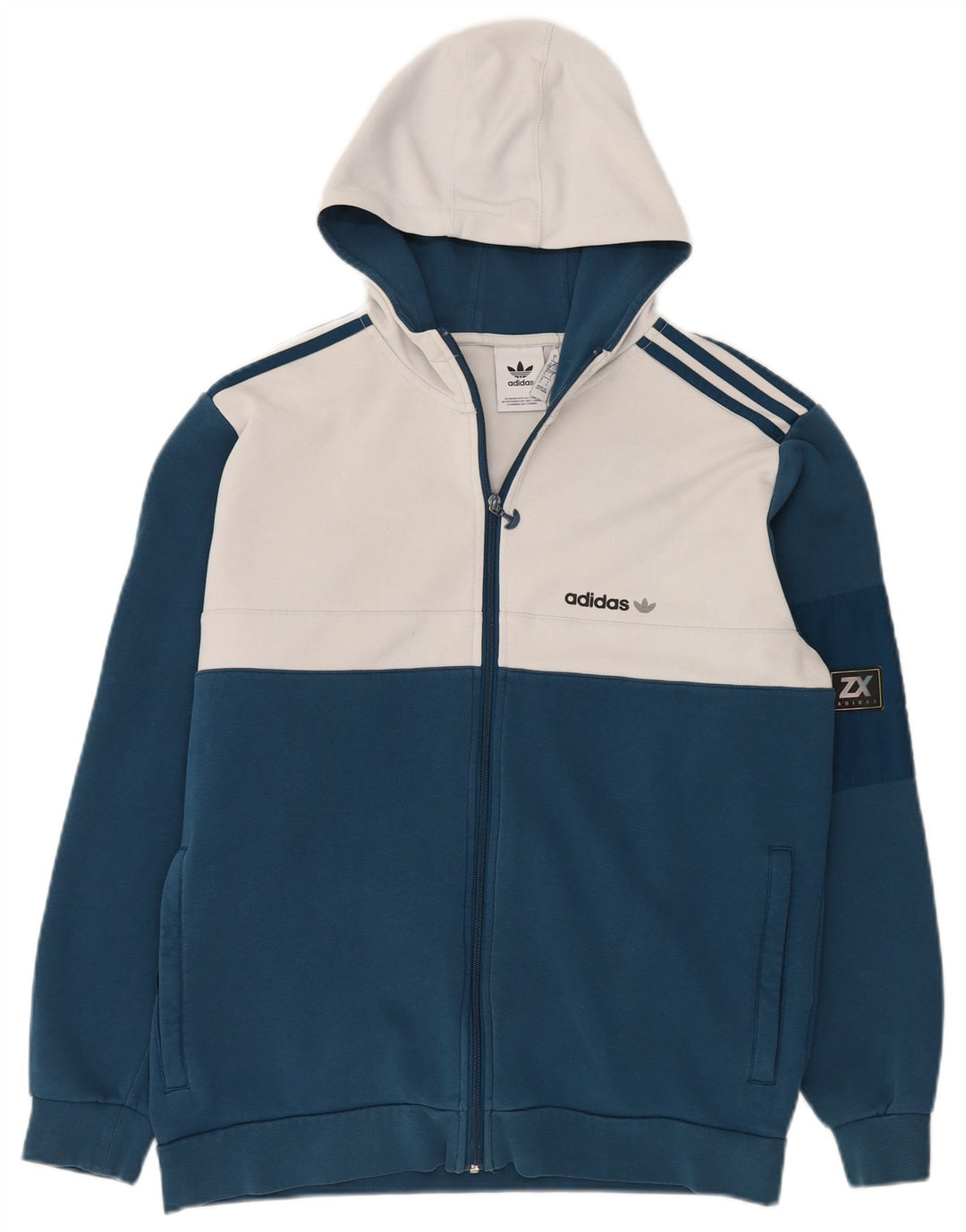 Adidas Mens Zip Hoodie Sweater Large Blue Colourblock Polyester