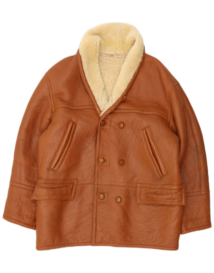 Vintage Mens Double Breasted Shearling Jacket IT 54 2XL Brown