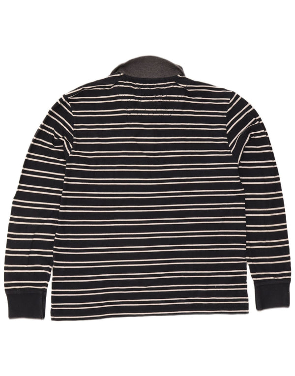 North Sails Mens Long Sleeve Rugby Polo Shirt 2XL Navy Blue Striped Cotton