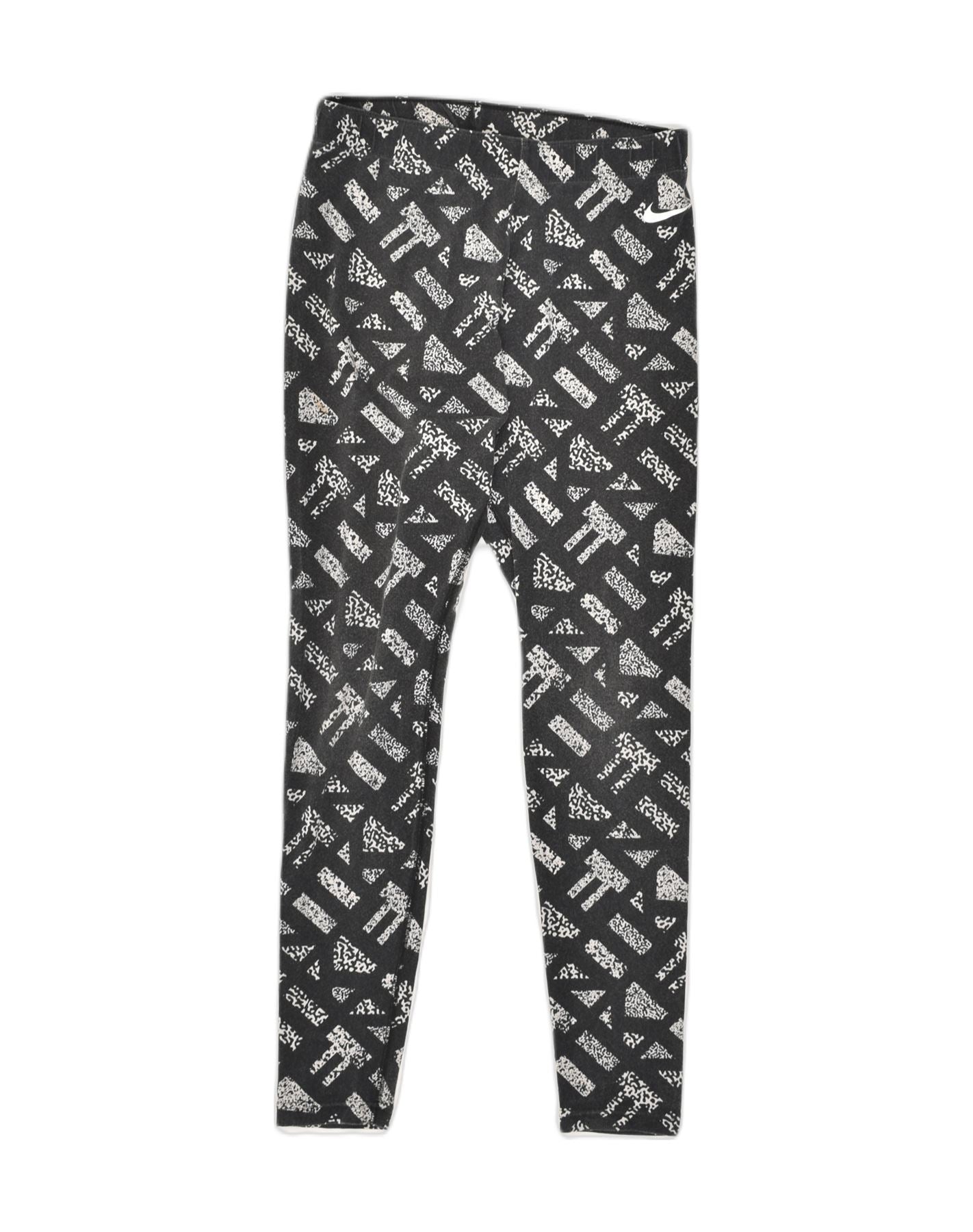 NIKE Womens Crazy Pattern Leggings UK 8 Small Black Geometric Cotton, Vintage & Second-Hand Clothing Online
