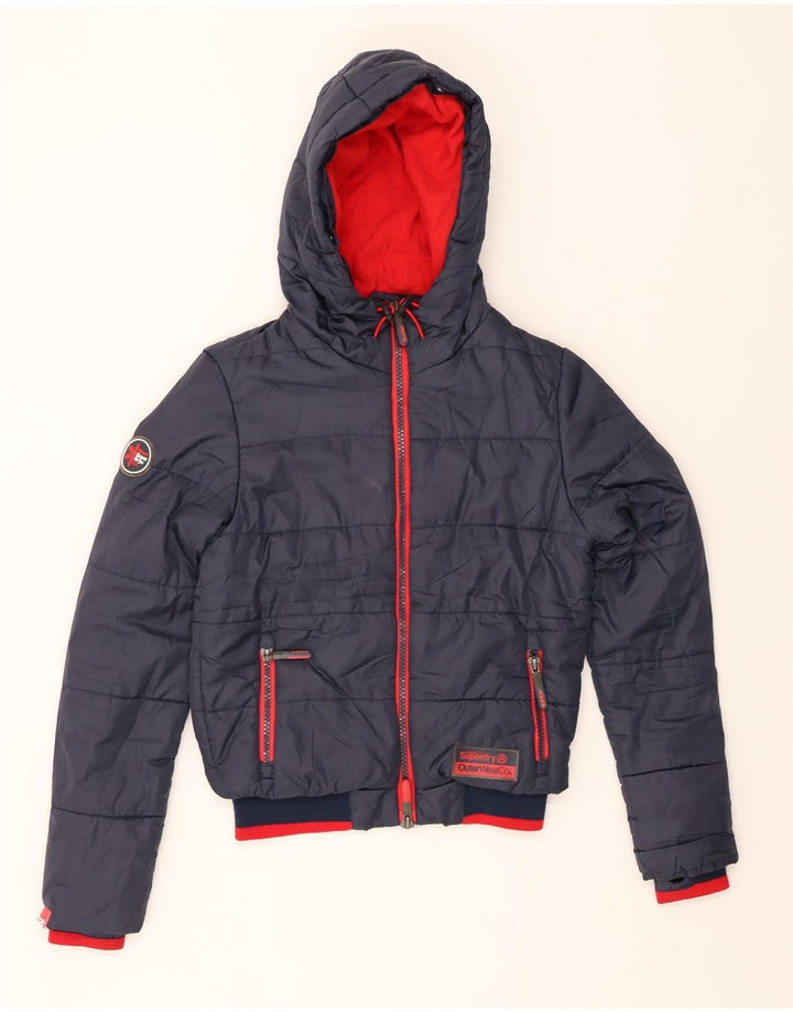 SUPERDRY Mens Hooded Padded Jacket UK 36 Small Navy Blue Polyester