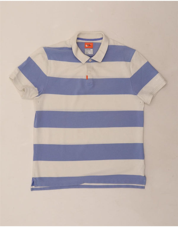 NIKE Mens Dri Fit Rugby Polo Shirt Large White Striped Cotton