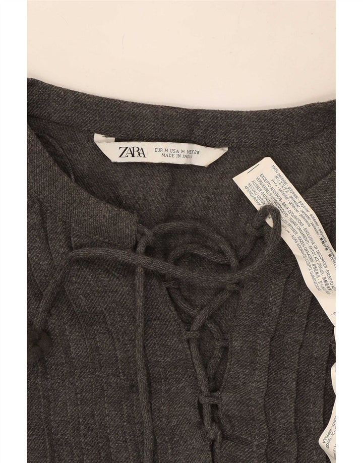 Zara Womens Long Sleeve Tiered Dress UK 14 Medium Grey Polyester