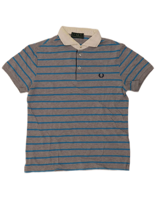 Fred Perry Mens Rugby Polo Shirt XL Grey Striped Cotton