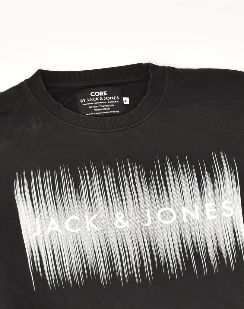 JACK & JONES Mens Core Graphic Sweatshirt Jumper Medium Black Cotton | Vintage Jack & Jones | Thrift | Second-Hand Jack & Jones | Used Clothing | Messina Hembry 