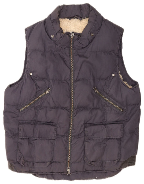 White Stuff Womens Sherpa Padded Gilet UK 16 Large Navy Blue Cotton
