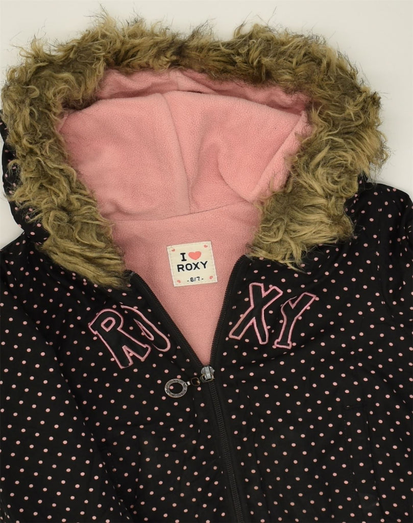 ROXY Girls Hooded Windbreaker Jacket 6-7 Years Black Polka Dot Nylon | Vintage Roxy | Thrift | Second-Hand Roxy | Used Clothing | Messina Hembry 