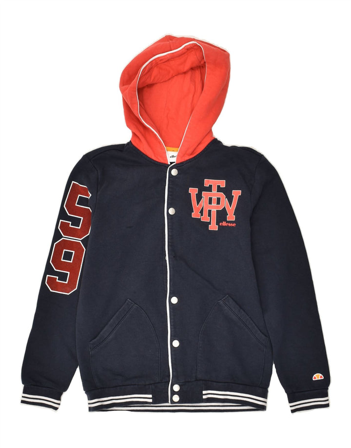ELLESSE Boys Graphic Hooded Varsity Jacket 11-12 Years Navy Blue | Vintage Ellesse | Thrift | Second-Hand Ellesse | Used Clothing | Messina Hembry 