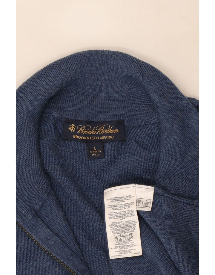Brooks Brothers Mens Zip Neck Jumper Sweater Large Blue Wool