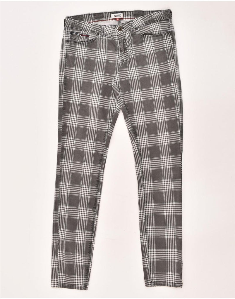 TOMMY HILFIGER Womens Skinny Casual Trousers W29 L32 Grey Check Cotton | Vintage Tommy Hilfiger | Thrift | Second-Hand Tommy Hilfiger | Used Clothing | Messina Hembry 