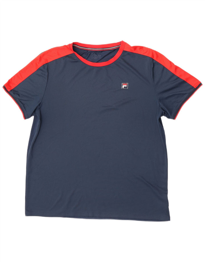 Fila Mens T-Shirt Top 2XL Navy Blue Colourblock Polyester
