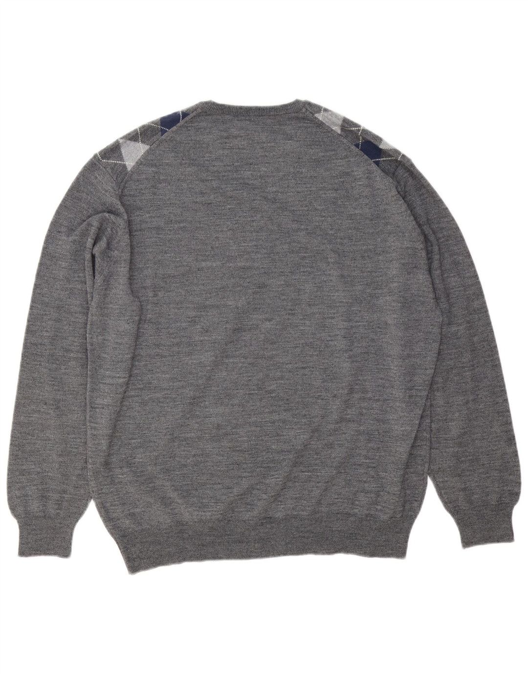 Il Granchio Mens V-Neck Jumper Sweater Large Grey Argyle/Diamond Wool