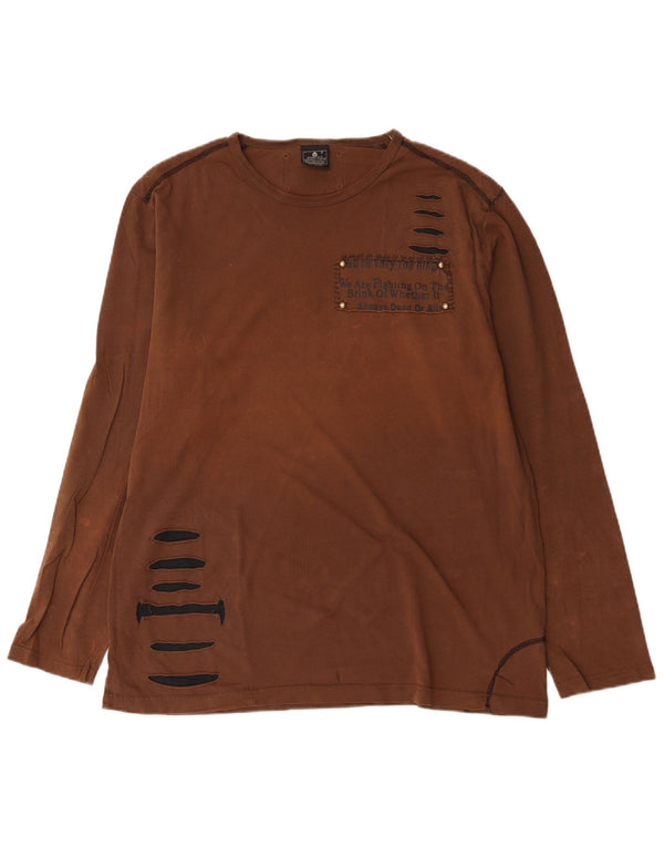 Bromfield Mens Top Long Sleeve 2XL Brown Cotton
