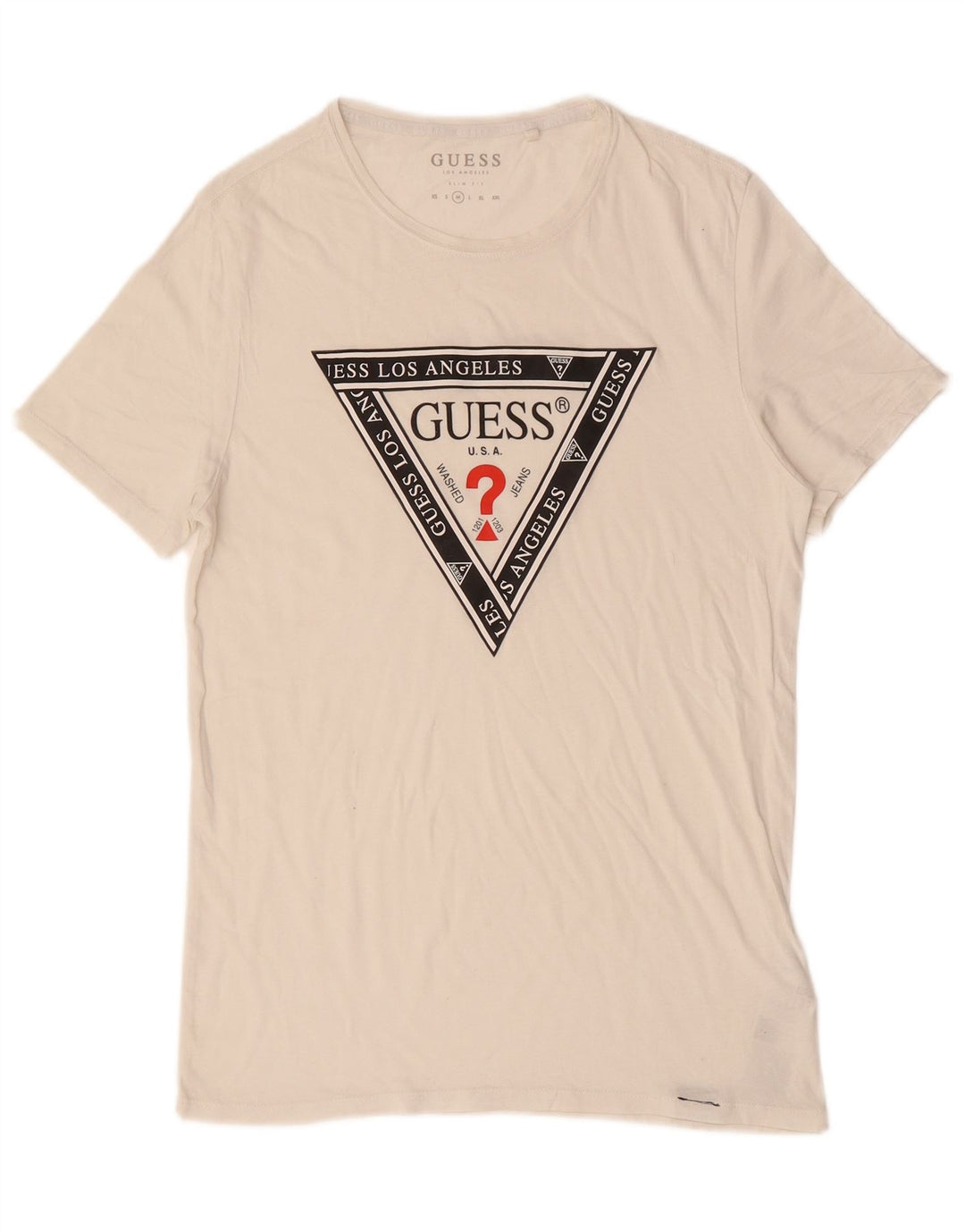 GUESS Mens Slim Fit Graphic T-Shirt Top Medium Off White Cotton