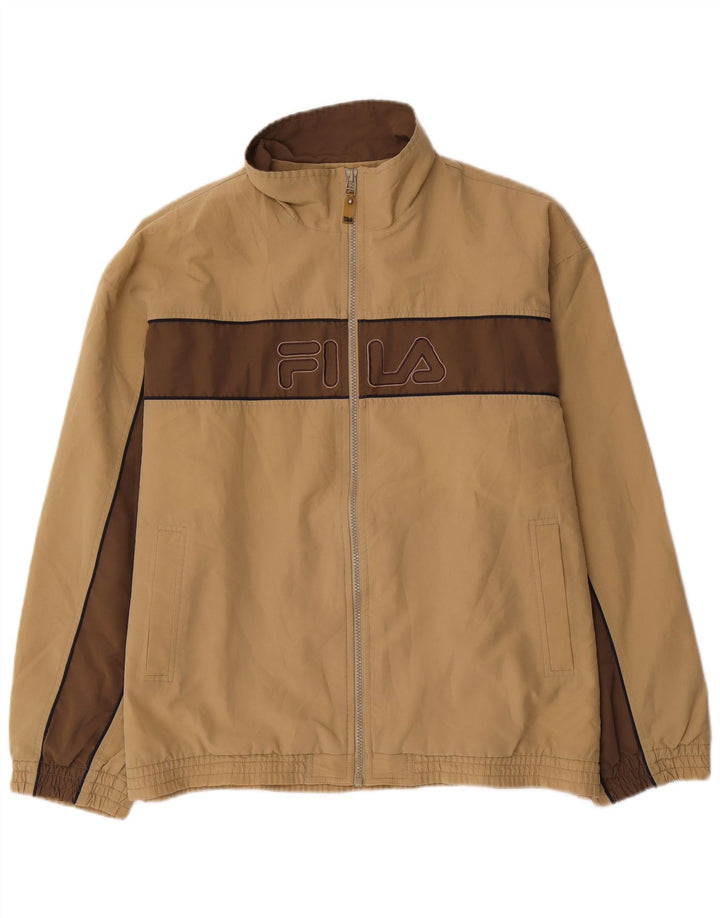 FILA Mens Graphic Tracksuit Top Jacket Large Beige Colourblock