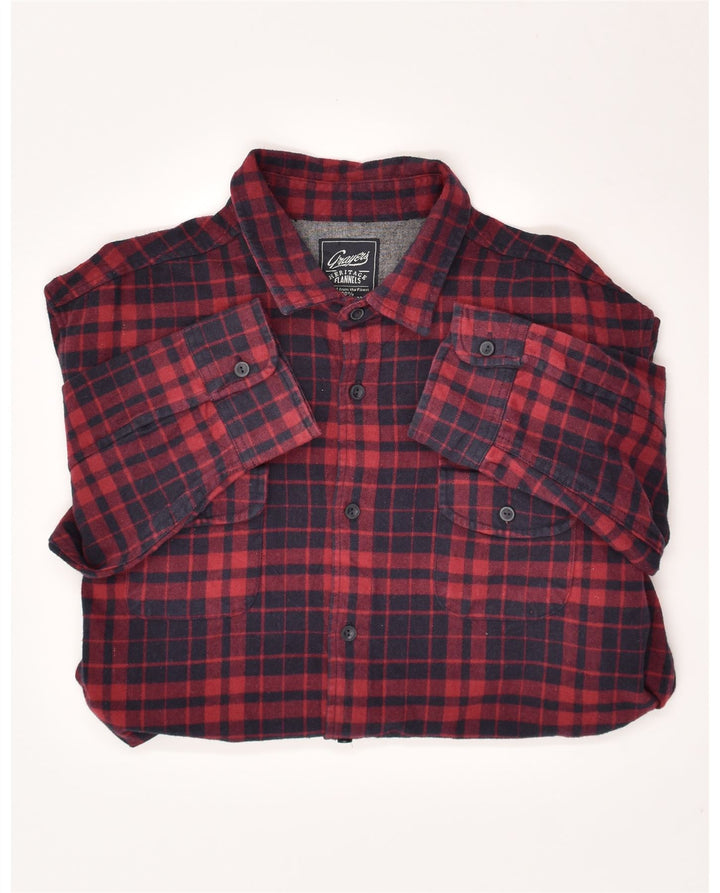 VINTAGE Mens Flannel Shirt XL Navy Blue Check Cotton Vintage Vintage and Second-Hand Vintage from Messina Hembry 