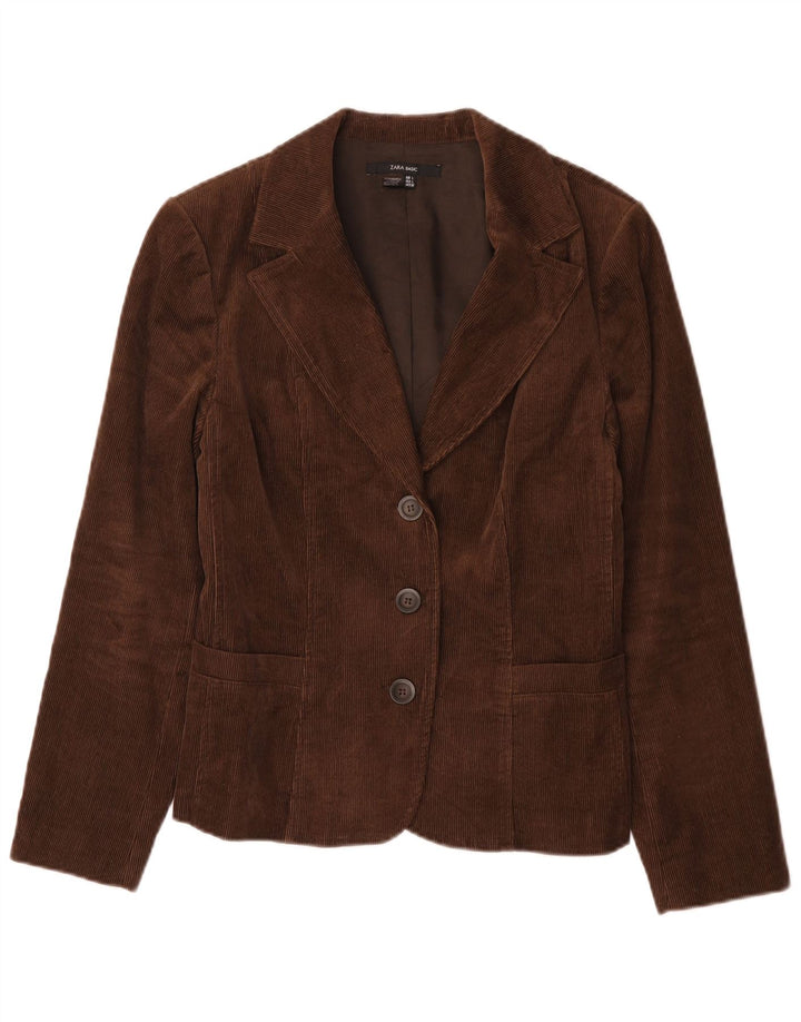 Zara Womens 3 Button Corduroy Blazer Jacket UK 14 Large Brown Cotton