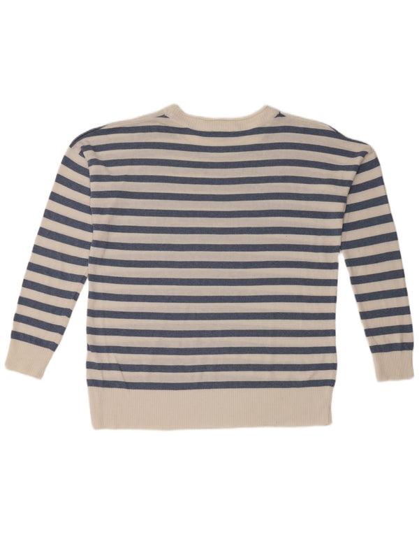 Barbour Womens Boat Neck Jumper Sweater UK 12 Medium White Striped Acrylic