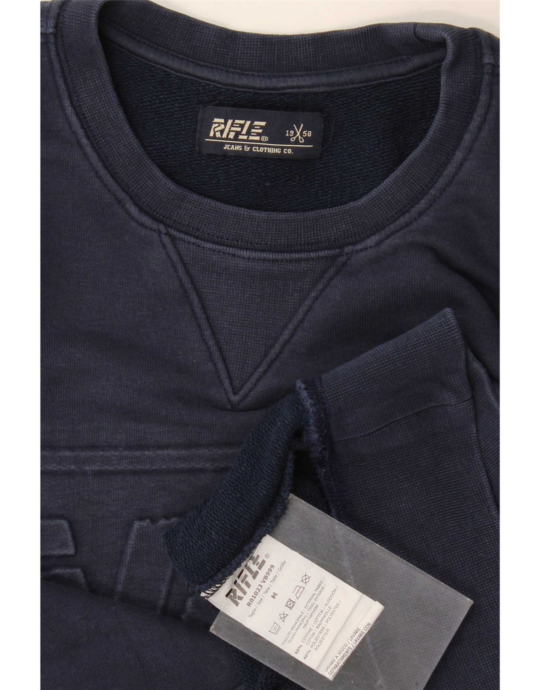 Rifle Mens Graphic Sweatshirt Jumper Medium Navy Blue Cotton