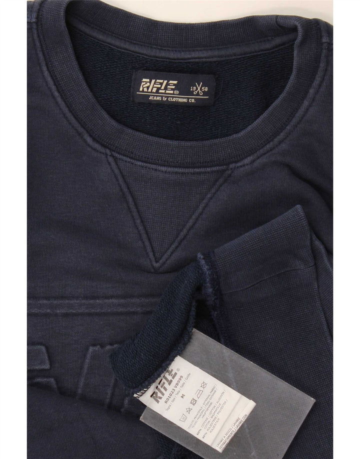 Rifle Mens Graphic Sweatshirt Jumper Medium Navy Blue Cotton