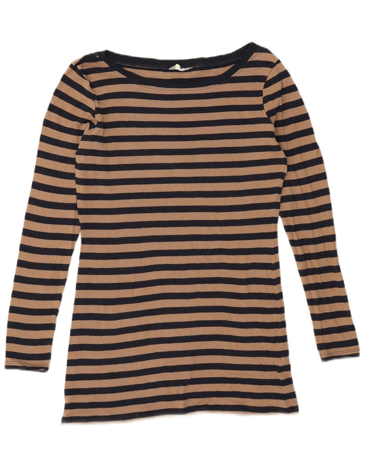 Marks & Spencer Womens Top Long Sleeve UK 12 Medium Navy Blue Striped