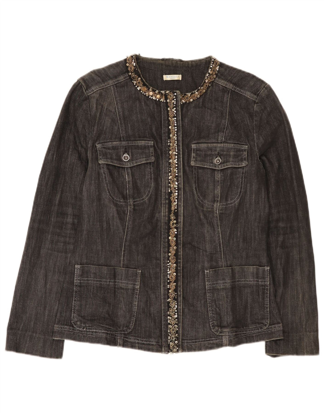 Marella Womens Denim Jacket UK 16 Large Grey Cotton
