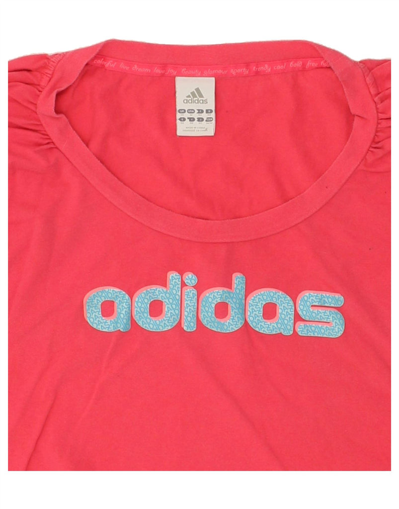 ADIDAS Womens Graphic T-Shirt Top UK 14 Large Pink Cotton Vintage Adidas and Second-Hand Adidas from Messina Hembry 