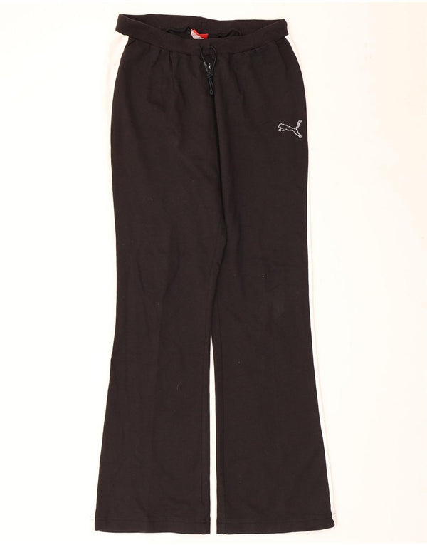 Puma Womens Flare Tracksuit Trousers UK 12 Medium  Black Colourblock Cotton
