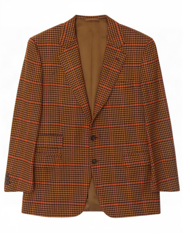 Guabello Mens 2 Button Blazer Jacket IT 46 Small Brown Houndstooth Wool