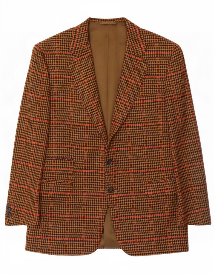 Guabello Mens 2 Button Blazer Jacket IT 46 Small Brown Houndstooth Wool