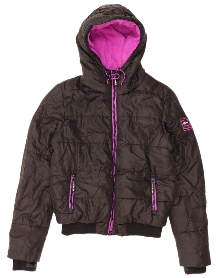 Superdry Womens Hooded Padded Jacket UK 40 Large Black Polyester