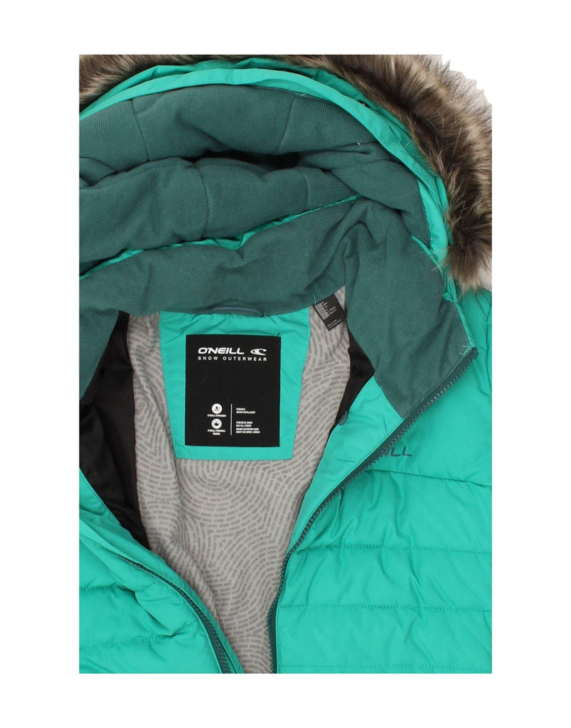 O'NEILL Womens Hooded Padded Jacket UK 12 Medium Turquoise Polyester Vintage O'Neill and Second-Hand O'Neill from Messina Hembry 