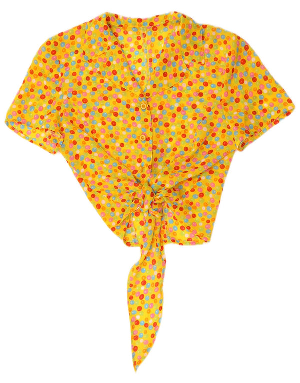 Vintage Womens Crop Short Sleeve Shirt Blouse UK 10 Small Yellow Spotted