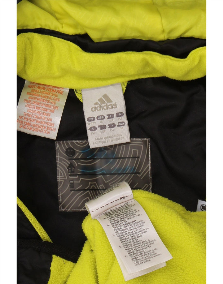 ADIDAS Boys Hooded Windbreaker Jacket 11-12 Years Black Colourblock