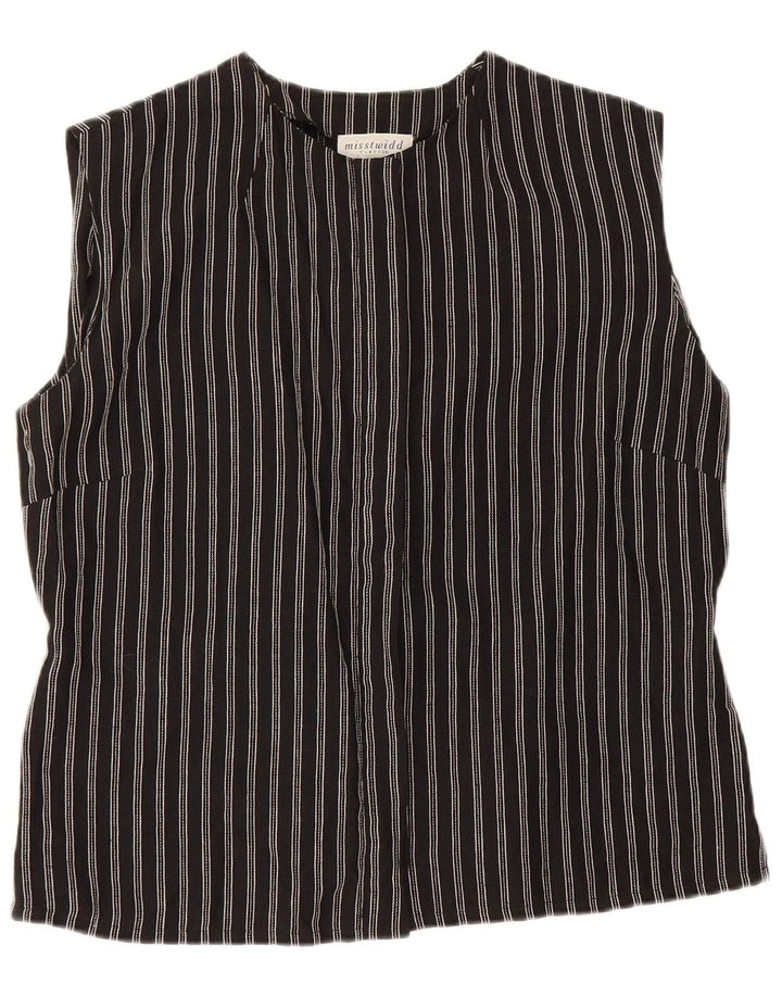 Misstwidd Womens Sleeveless Blouse Top IT 46 Large Black Striped Linen